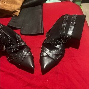 Zara Basic Black Studded Pointed Toe Boots